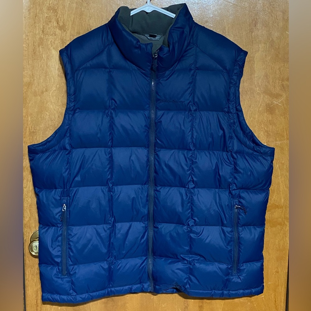 Eddie Bauer Spell Out Goose Down Fill Puffer Vest Jacket Blue